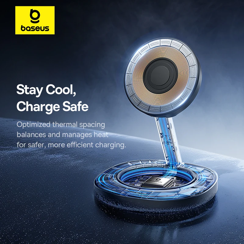 Baseus Magnetic Wireless Charger Qi2 15W Foldable Adjustable Viewing Angle For iPhone 17 16 15 14 13 12 AirPods 2nd 3rd Gen Pro - imagen 5