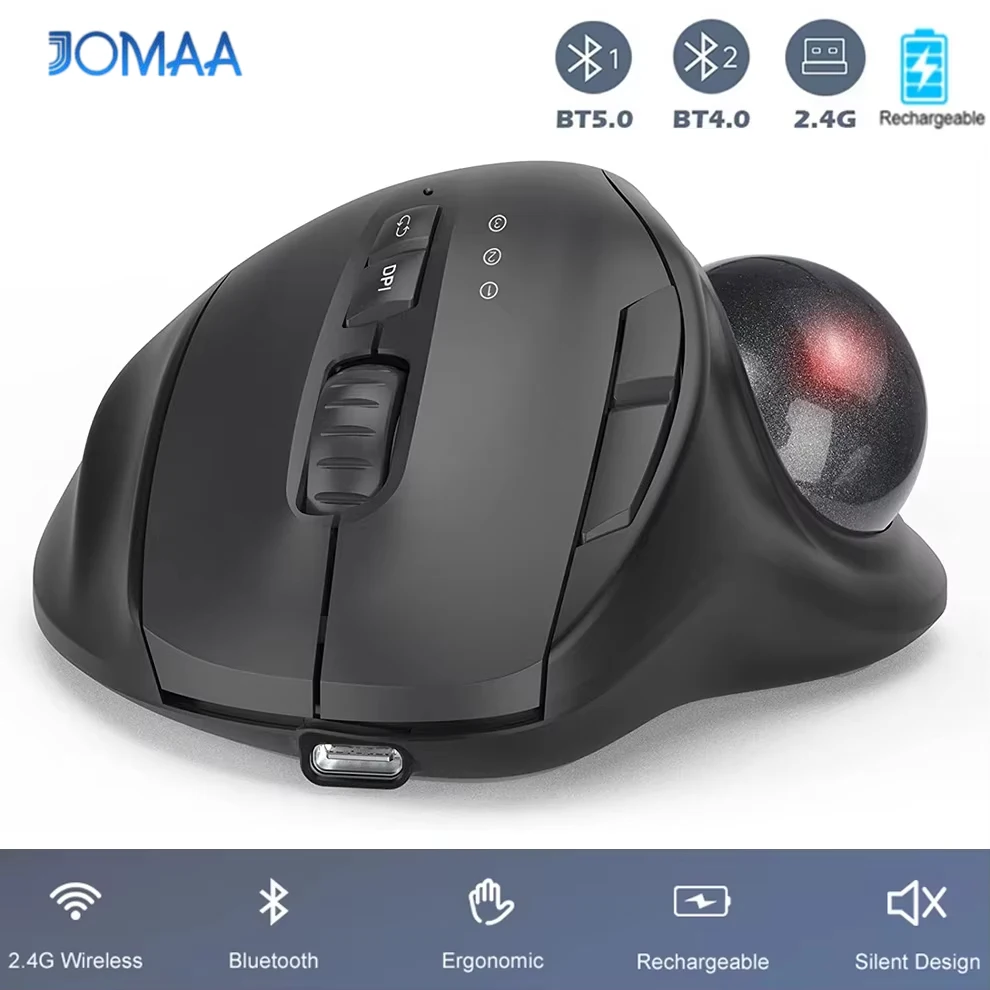 Ratón Trackball de 2400DPI, ratón recargable 2,4G y Bluetooth con funda EVA, ratón ergonómico Vertical para ordenador portátil, iPad, Mackbook - imagen 2