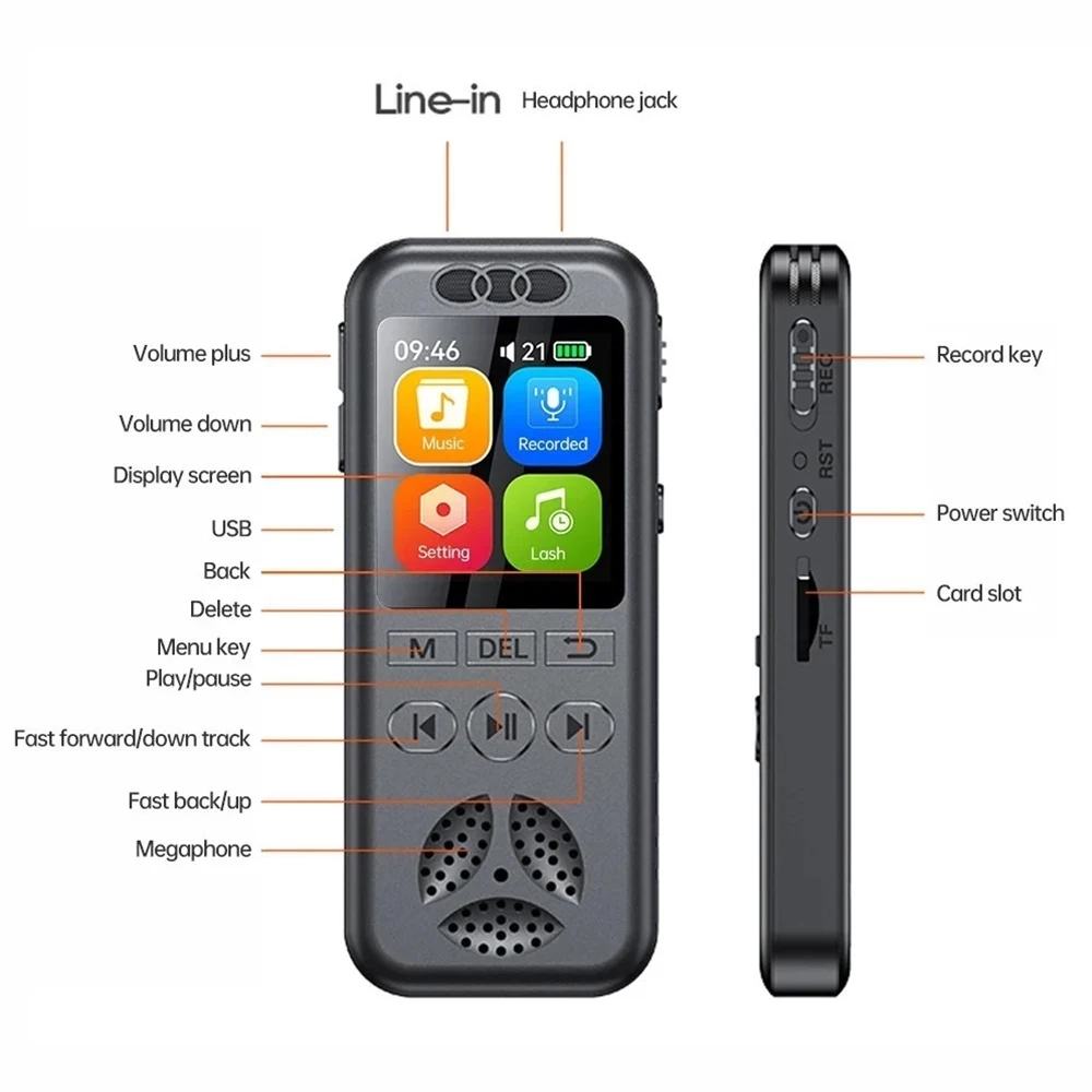 Grabadora de voz Digital de 1,44 pulgadas, pantalla a Color, grabadora de Audio Digital, reproductor MP3, reducción de ruido activada por voz - imagen 2