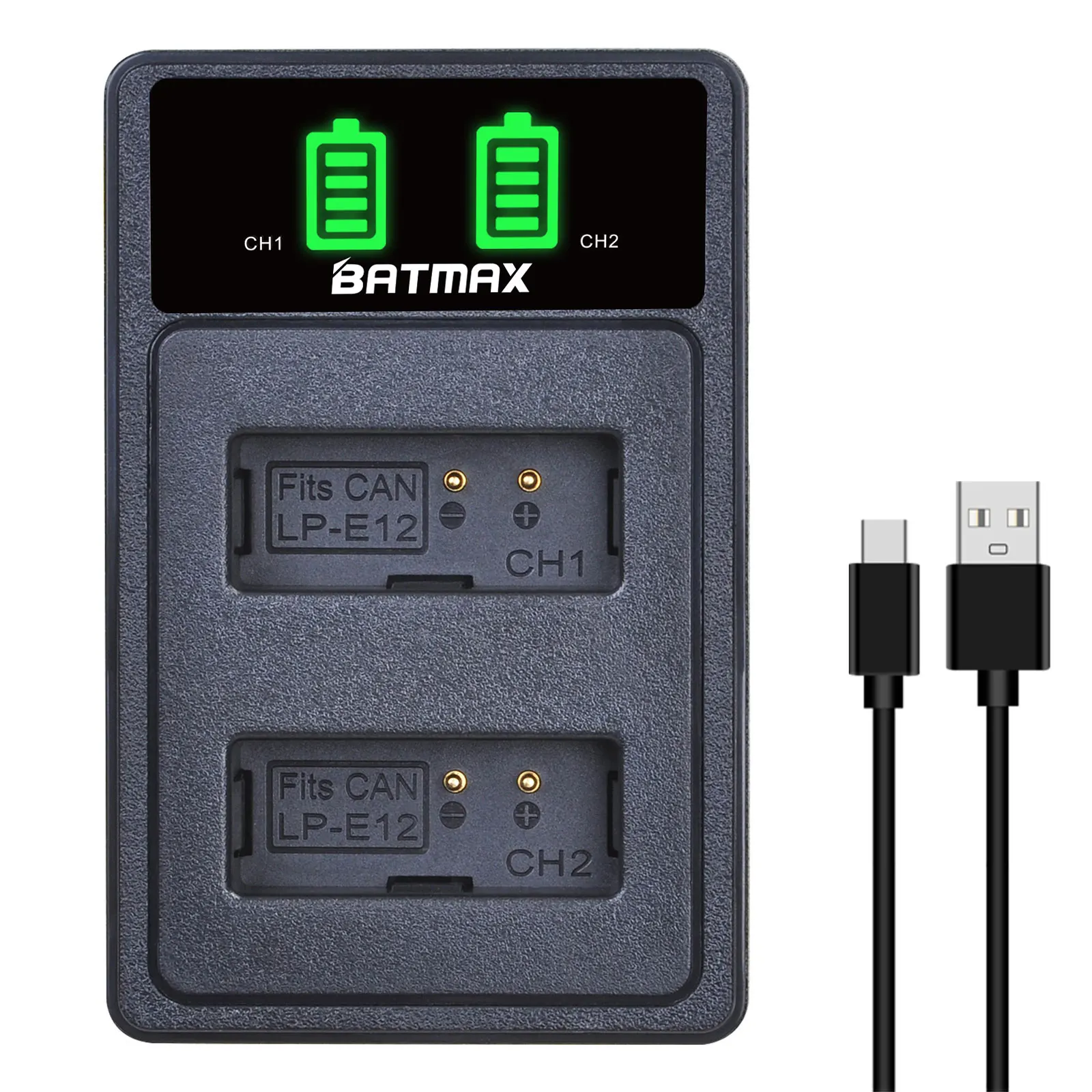 Batmax LP-E12 batería LPE12 + nuevo cargador Dual USB LED con puerto tipo C para Canon EOS M50, EOS M100,100D Kiss X7 Rebel SL1 - imagen 3