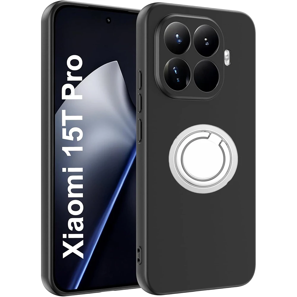 Soporte de anillo, funda negra mate, funda suave de TPU a prueba de golpes con soporte para Xiaomi 15T 15TPro Pro - imagen 2