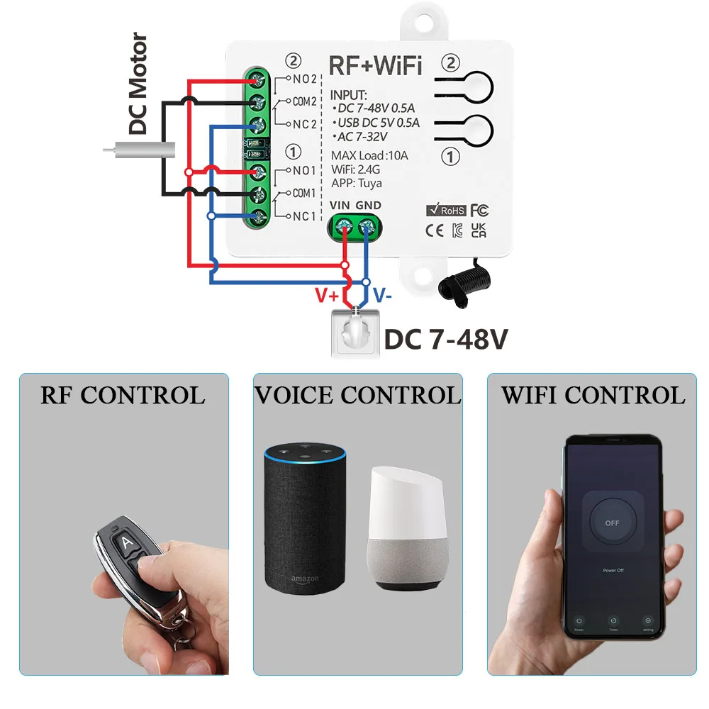 Módulo de interruptor inteligente Tuya Wifi AC DC 7V 12V 24V 48V USB 5V RF 433mhz Control remoto relé de 1/2 canales para Alexa Google Home - imagen 2