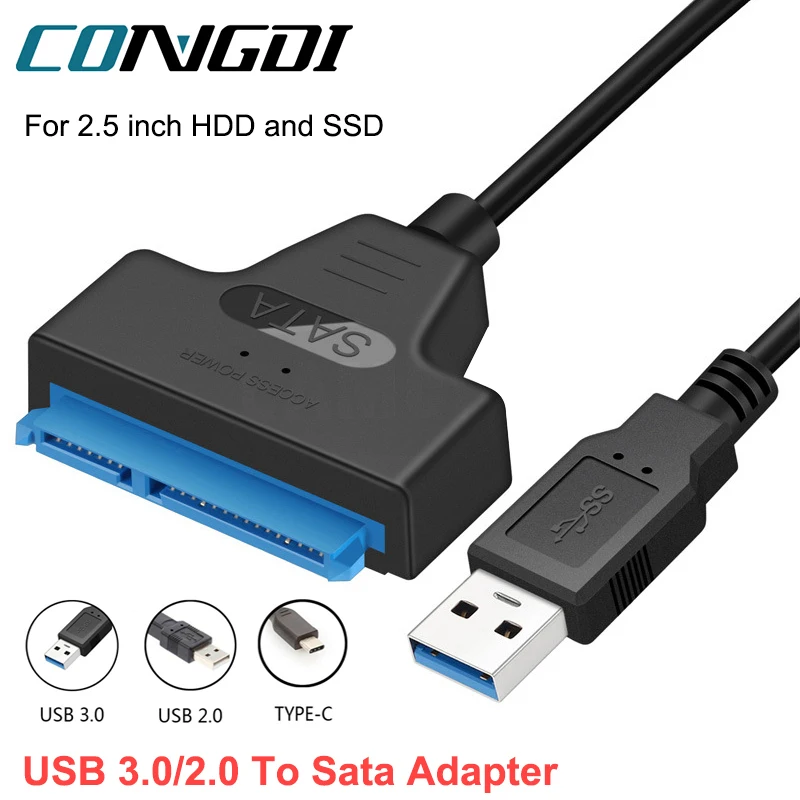 Congdi USB SATA 3 Cable Sata a USB 3.0 Adaptador de hasta 6 Gbps Compatible con disco duro HDD SSD externo de 2,5 pulgadas 22 pines Sata III A25 2,0