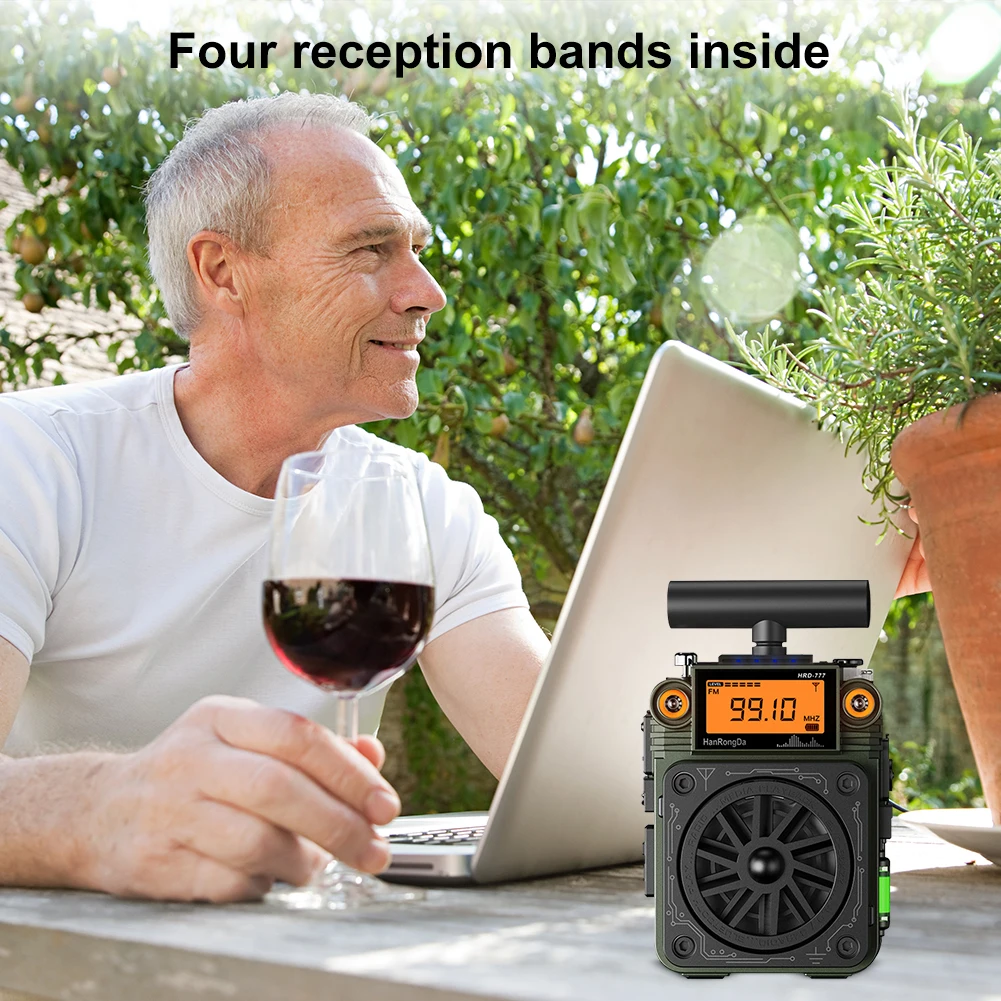 HRD-777 Radio de emergencia FM MW SW VHF WB Radio Bluetooth de banda completa giroscopio Mini Radio Mini altavoz multifunción - imagen 3
