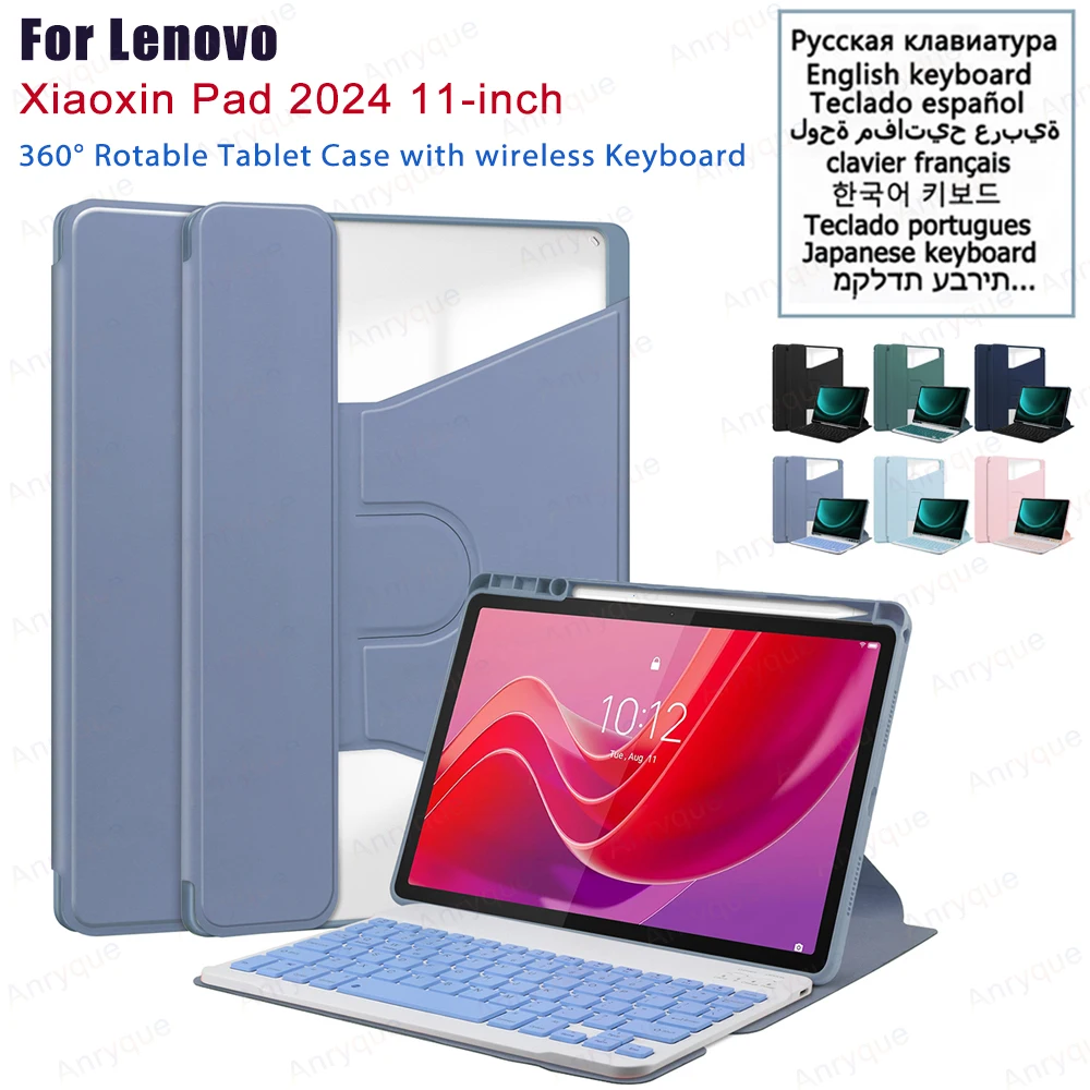 Wireless Keyboard Case for Lenovo Xiaoxin Pad 2024 11 Inch case with Bluetooth Keyboard 360 Rotaion Cover with Pencil Holder
