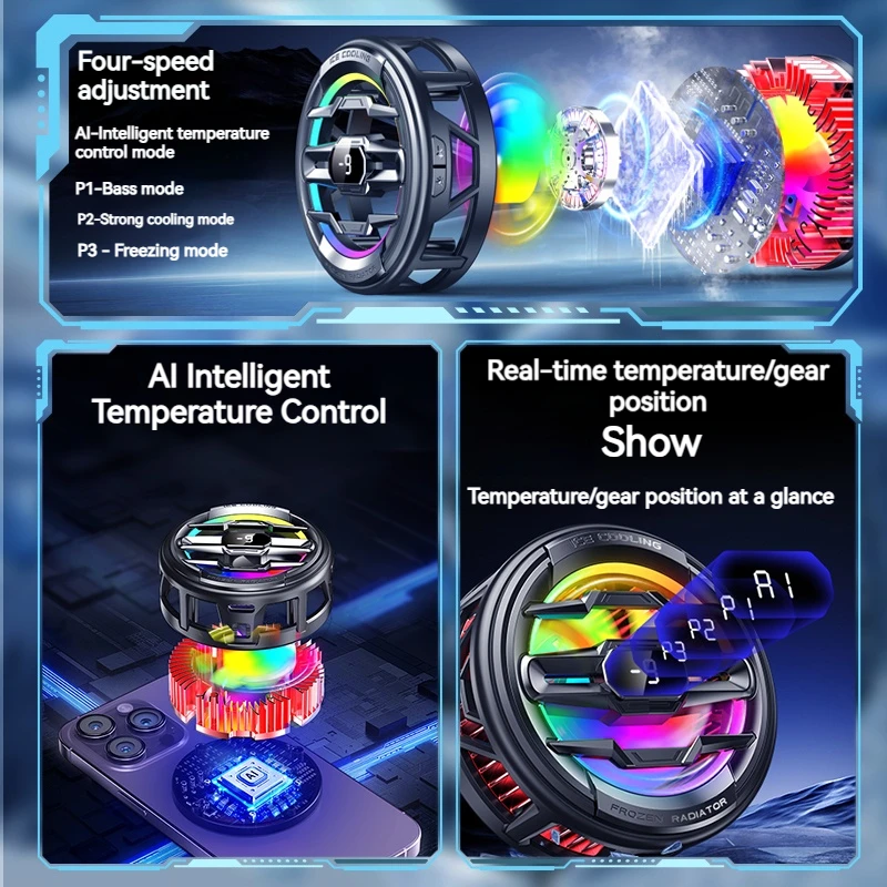Radiador enfriador de teléfono semiconductor magnético K22 con pantalla Compatible con iPhone 16 15 14 13 Samsung iPad Ideal para juegos - imagen 5