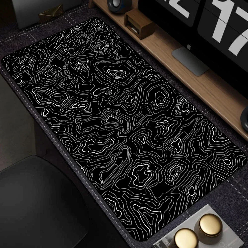 Alfombrilla de ratón de 1000x500MM, mapa topográfico, líneas blancas y negras, alfombrilla de escritorio, accesorios de escritorio, alfombrilla para teclado para juegos, alfombra para jugadores de oficina - imagen 5