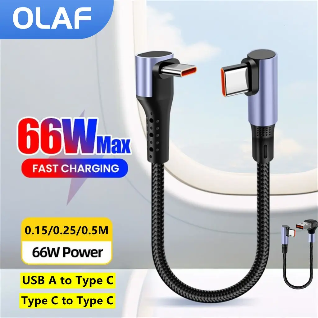 Cable de carga rápida USB A/Tipo C a tipo C de 66W, Cable de datos USB C corto de 0,15/0,25/0,5 M para iPhone 16 15 Pro Samsung