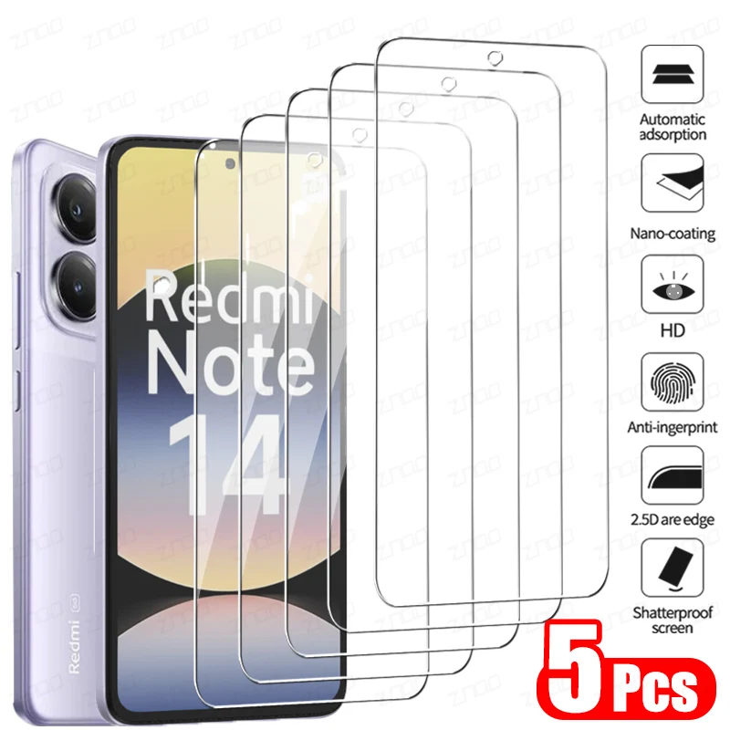 5 uds vidrio templado para Xiaomi Redmi Note 14 13 12 11 10 Pro 11s 10s Protector de pantalla Redmi Note 9 8 Pro 9s 9A 9T 10T 9C 10C 12C - imagen 2