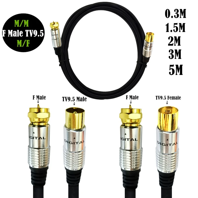 TV 9,5 mm macho a tipo F macho y hembra cable de antena satelital de TV coaxial 0,3 m 1,5 m 2 m 3 m 5 m - imagen 2