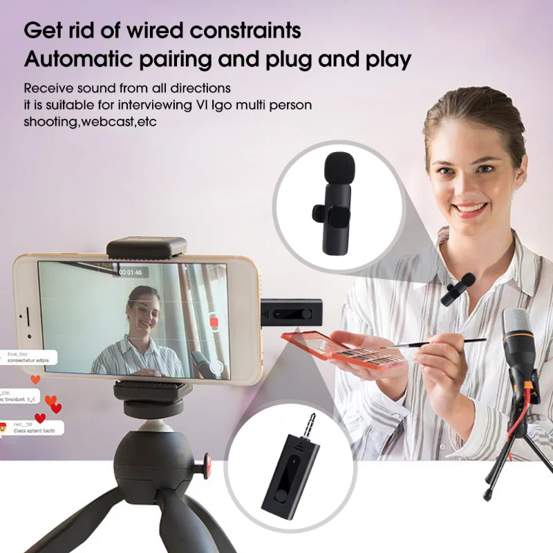 Micrófono Lavalier inalámbrico de 3,5mm Bluetooth 5,0 grabación Mini micrófono Universal para cámara altavoz Smartphone micrófono de solapa - imagen 3
