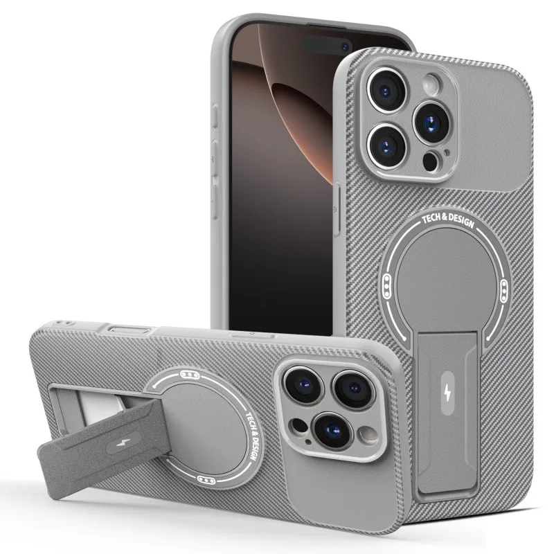 Funda con Soporte Magnético para Magsafe para iPhone 17 Air 16 15 14 Plus 13 12 11 17 Pro Max, Fibra de Carbono, Soporte Magnético, Cubierta para Teléfono, Capa - imagen 4
