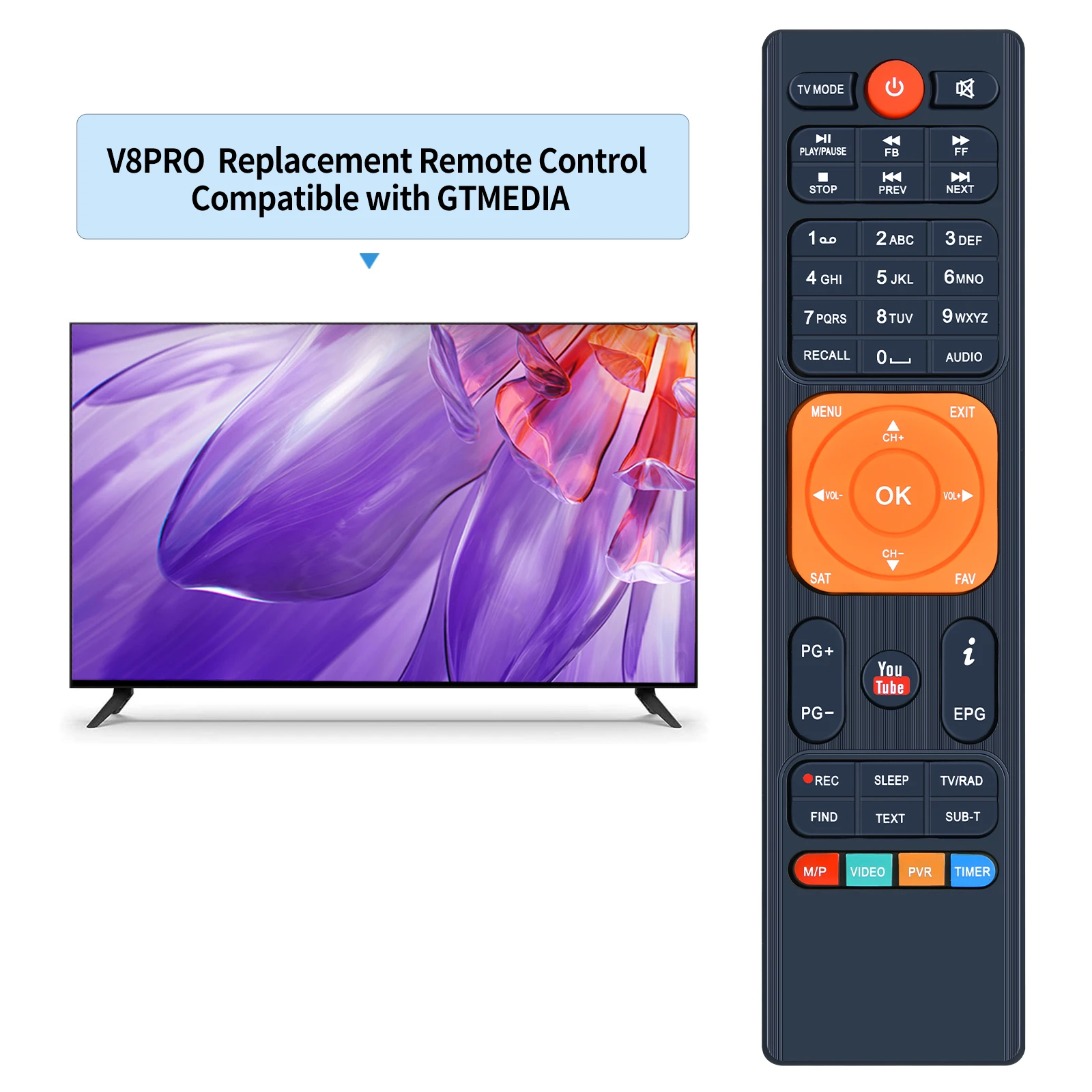 Nuevo Control remoto para GTmedia V7S S2X v7s v7 hd v7 plus v7 pro v7 V8X max v8 nova azul UHD - imagen 2