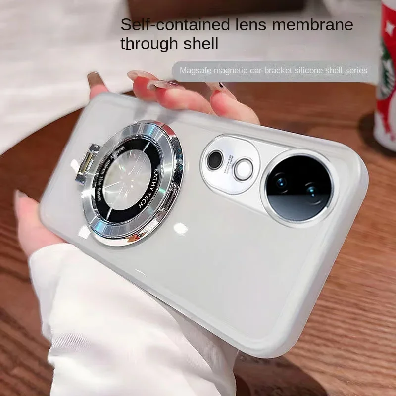 Funda de teléfono magnética Magsafe con soporte transparente a prueba de golpes para Vivo V40 V29 S19 s20 Pro 40 Lite, funda protectora para cámara de carga inalámbrica - imagen 2