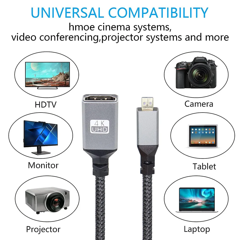 Cable de extensión HD 4K @ 60Hz Micro HDMI 2,0 macho a hembra compatible con HDMI, 0,2 M recto/izquierdo/Derecho/arriba/abajo para cámara inteligente HDTV - imagen 4