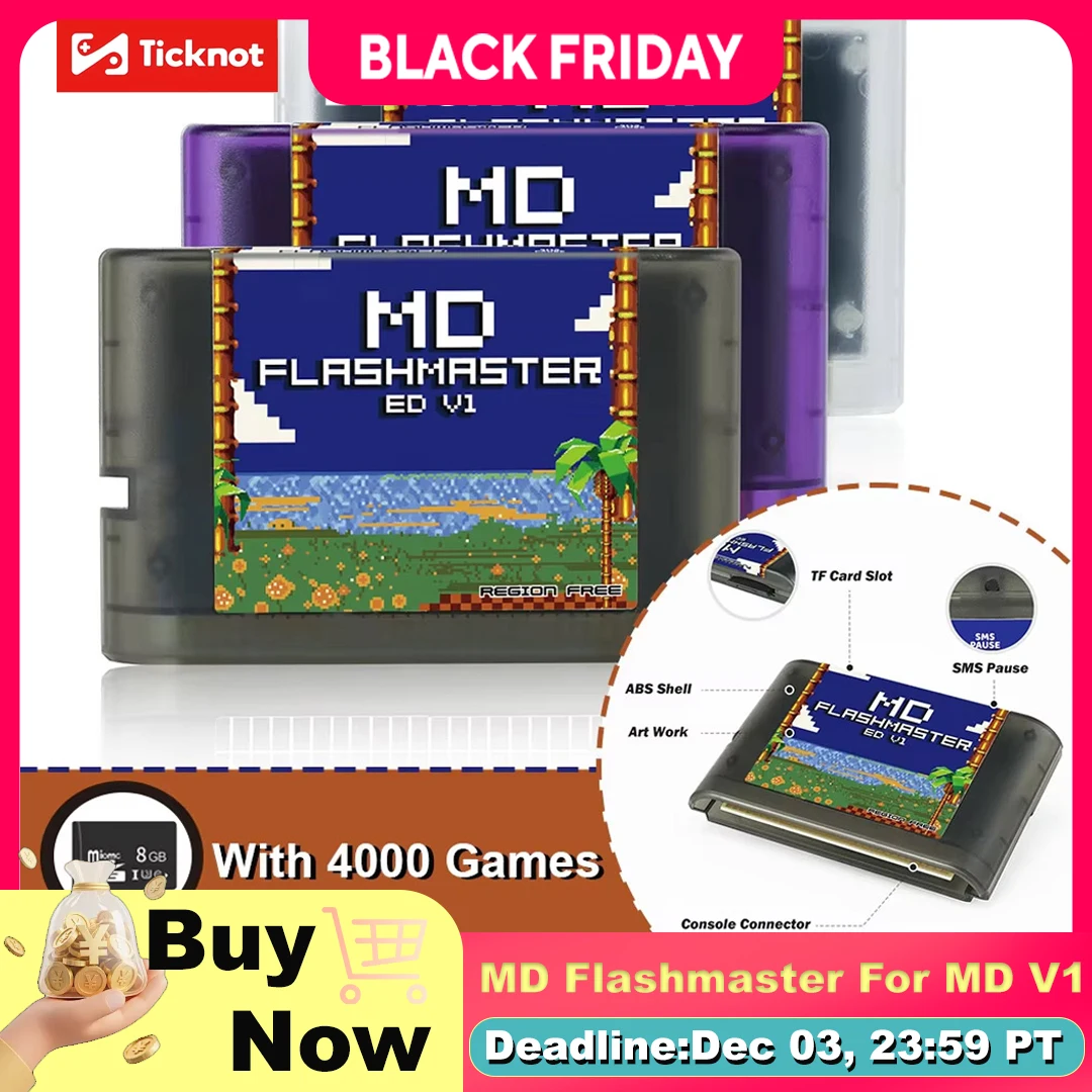 Nuevo cartucho de juego 4000 en 1 para Mega Drive MD Cassette de juego con tarjeta TF de 8GB para consola de juegos Retro SEGA Genesis