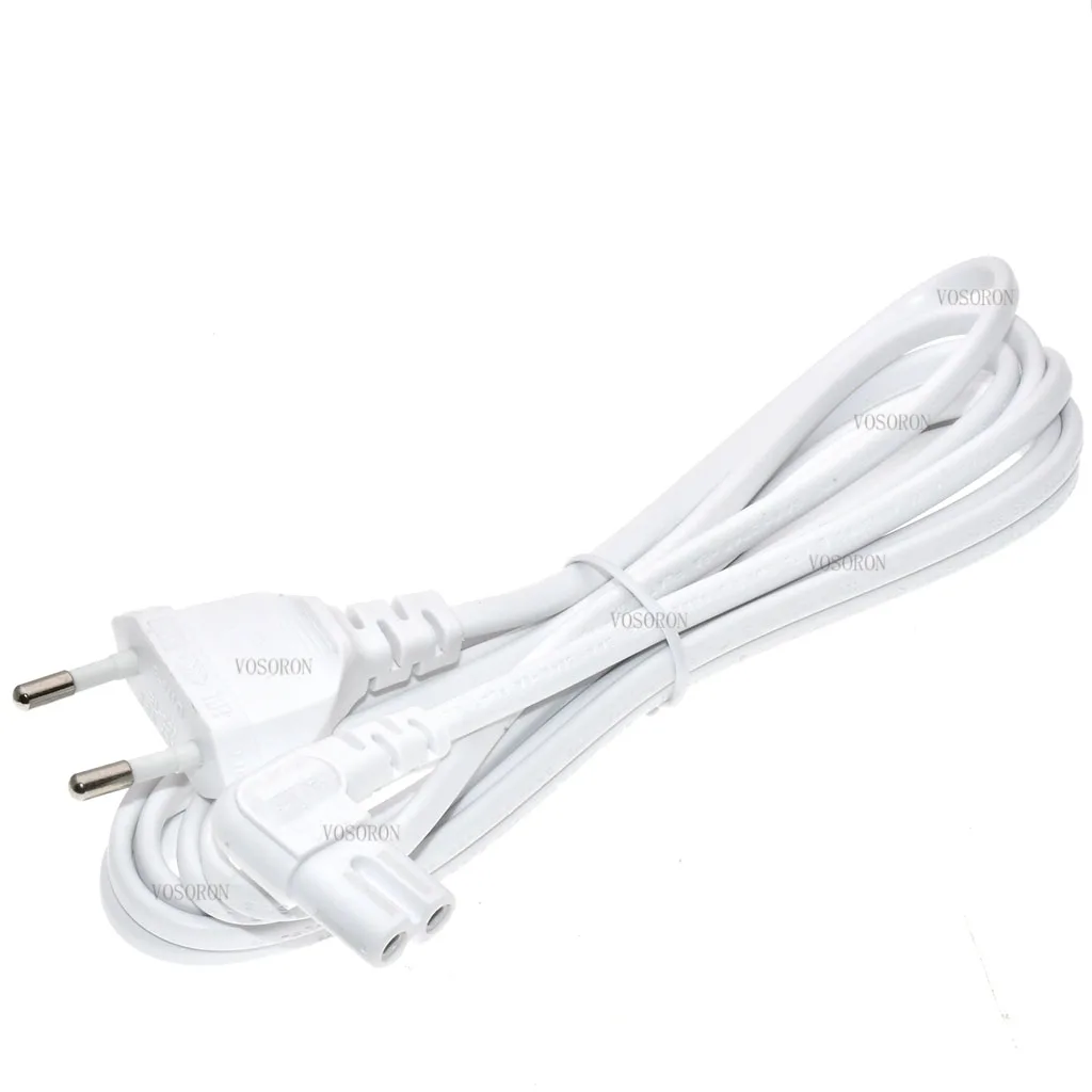 Blanco UE Euporean enchufe de 2 clavijas a IEC320 C7 figura 8 ángulo adaptador Cable de extensión de alimentación para Samsung Philips Sony LED TV - imagen 2