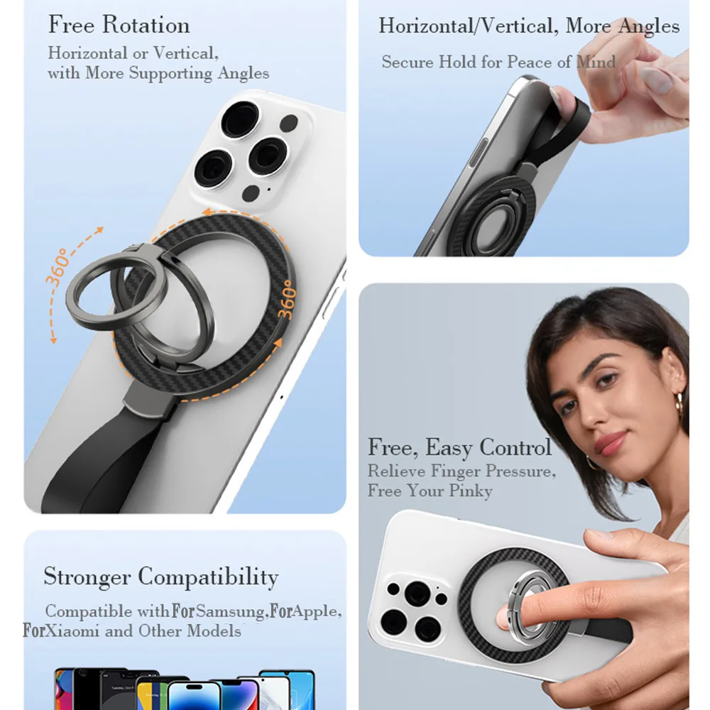 Soporte magnético Universal de doble cara para soporte de teléfono móvil con correa de mano extraíble 360 °   Soporte giratorio para anillo de dedo de coche - imagen 4