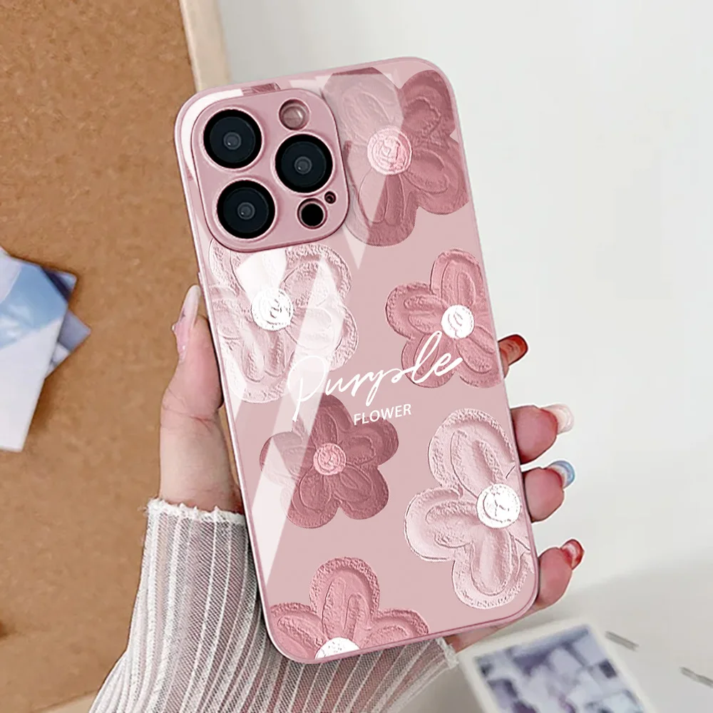 Funda de teléfono con pintura al óleo de flores para iPhone 16 13 17 15 11 12 14 Pro Max 17 Air 16E 8 7 Plus XR SE 2022 2020 cubierta de vidrio templado - imagen 4
