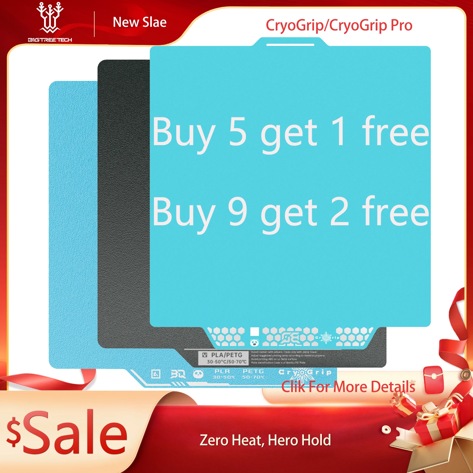 BIQU Panda Placa de construcción CryoGrip sin obstrucciones Zero Heat 257mm resorte de acero doble cara texturizado para BambuLab P1P P1S P2S A1 impresión 3D