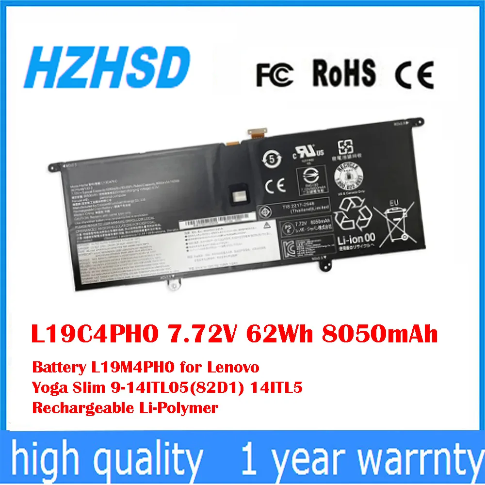 Batería L19M4PH0 7,72 V 62Wh 8050mAh L19C4PC2 para Lenovo Yoga Slim 9-14ITL05(82D1) 14ITL5 polímero de litio recargable
