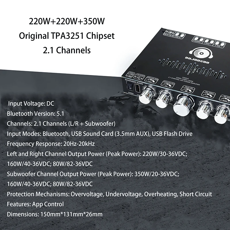 TOKBAN TPA3251 S350HS 220w * 2 + 350w Subwoofer placa amplificadora Bluetooth de 2,1 canales amplificador estéreo HIFI para cine en casa - imagen 4