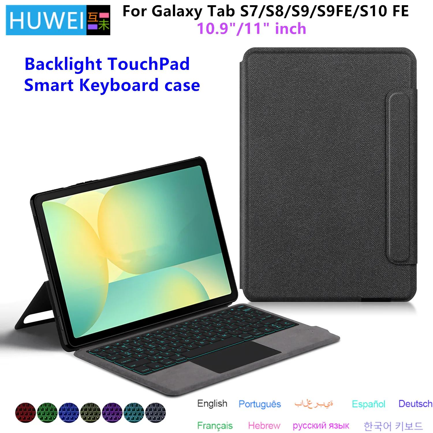 Funda con teclado retroiluminado para Samsung Galaxy Tab S10 FE S9 FE 10,9 "XM-X520 X510 Funda con soporte para Tab S7 S8 S9 11 A8 10,5" - imagen 2