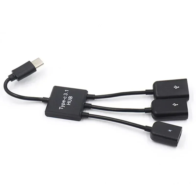 3 In 1 Micro USB HUB Male To Female Double USB 2.0 Host OTG Adapter Cable Converter Extender Universal for Mobile Phones Black - imagen 2