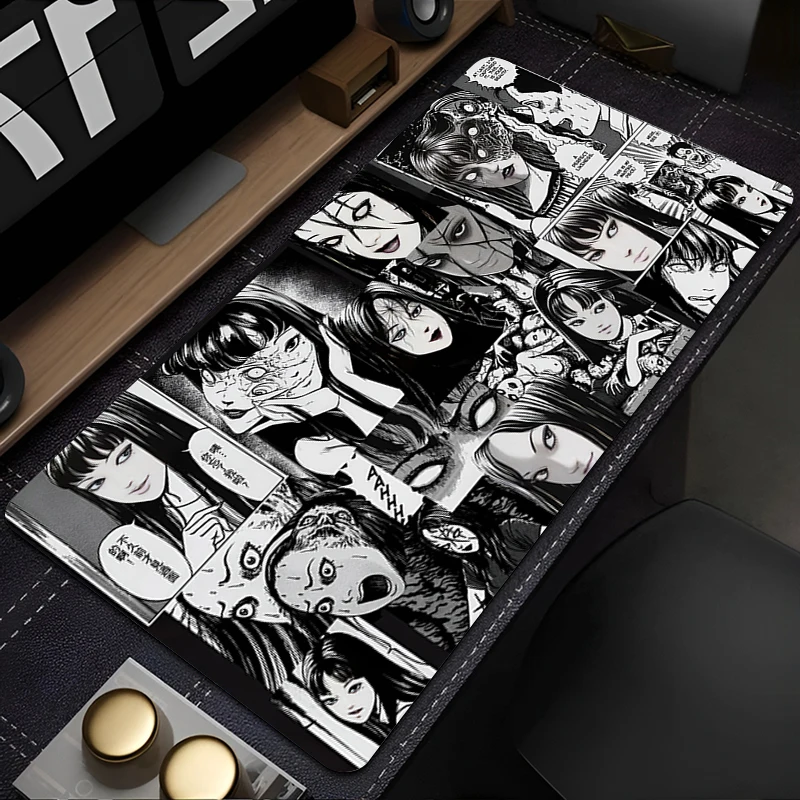Accesorios para juegos, alfombrilla de ratón Junji Ito Tees, alfombrilla de ratón de Anime con estampado HD de terror, alfombrilla de escritorio para gabinete de Pc de oficina, alfombra para teclado extendido - imagen 2