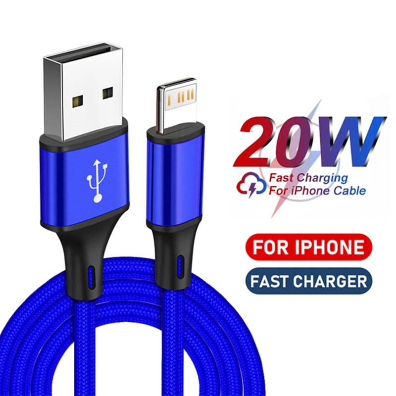 Cable USB de carga rápida para iPhone 14 13 12 11 Pro XS Max XR X 8 7 6S Plus Cable trenzado de nailon Cable de datos de cargador rápido 1m 2m 3m
