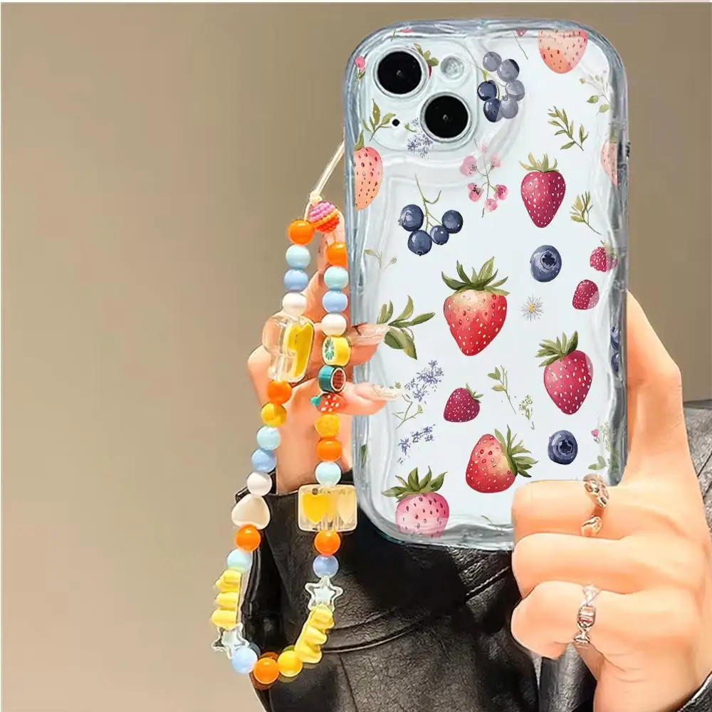 Funda con cadena de arándano, fresa y limón para OPPO A78 A95 A74 A78 A58 A54 A54S A52 A72 A53 A53S A17 A96 A77 A5S A7 A5 A3S A55 A93