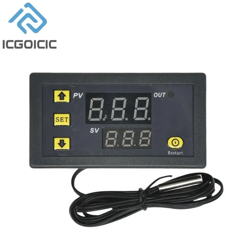 W3230 12V 24V AC110-220V línea de sonda 20A Control de temperatura Digital pantalla LED termostato con instrumento de Control de calor/refrigeración