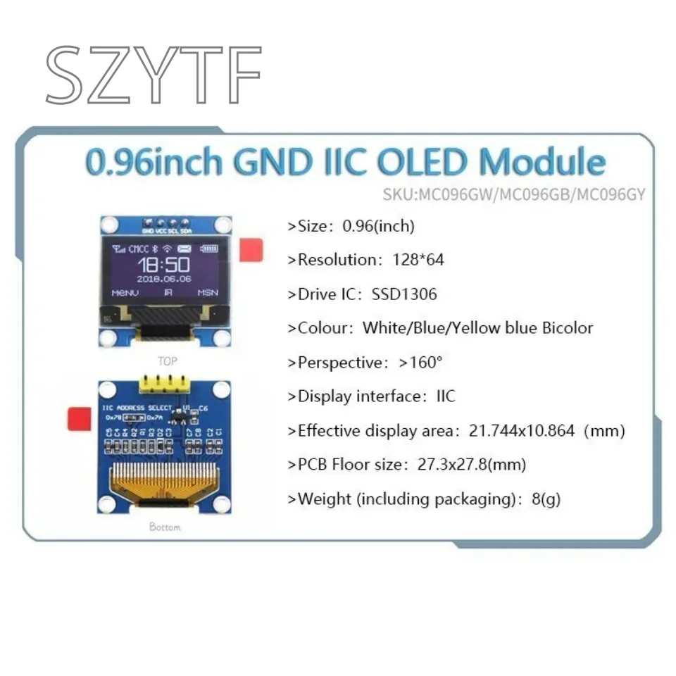 Módulo de pantalla OLED para arduino, serie OLED de palabra blanca de 0,91/0,96/1,3 pulgadas, IIC I2C SPI 128X64 I2C SSD1306 12864 LCD - imagen 4