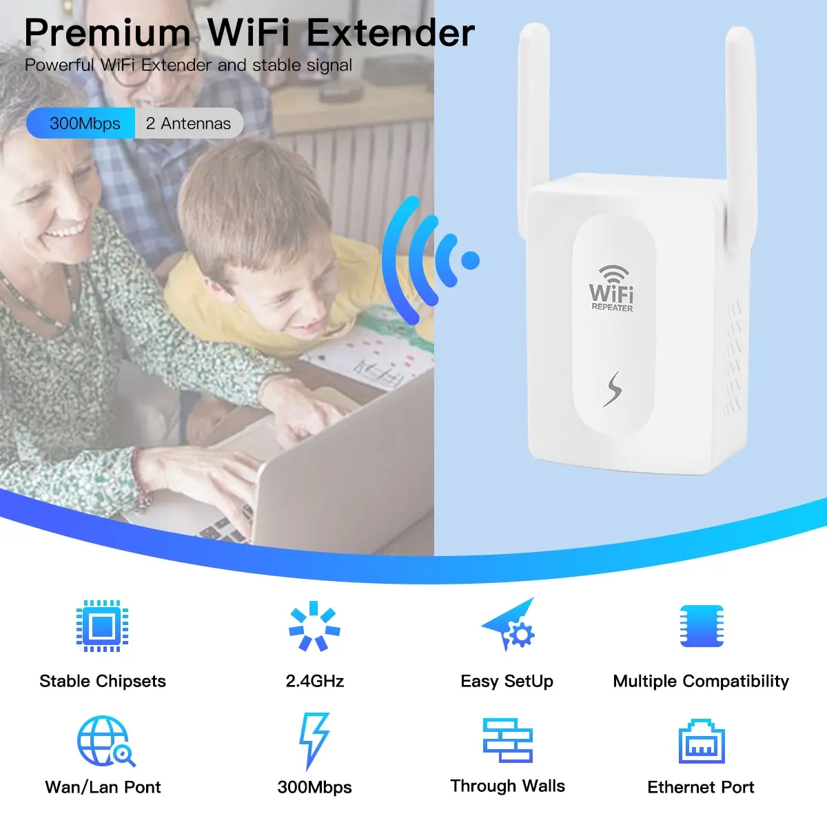 Amplificador extensor de repetidor WiFi de 300Mbps, señal Wi-Fi 802.11N, punto de acceso inalámbrico de largo alcance Repetidor - imagen 2