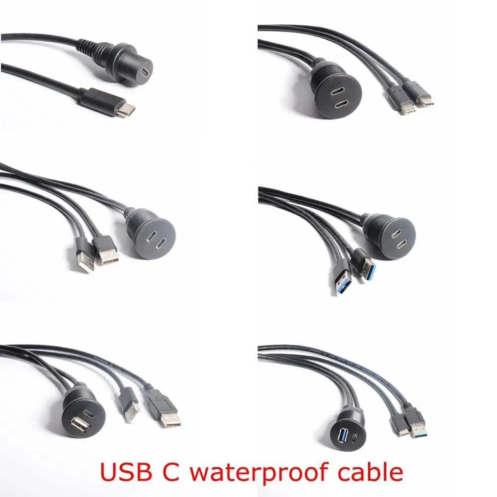 Cable de extensión a prueba de agua IP67 de 1M USB-C, Cable de doble puerto tipo c, USB 3,1, 3,0, 2,0, IP 67, macho a hembra, montaje en Panel