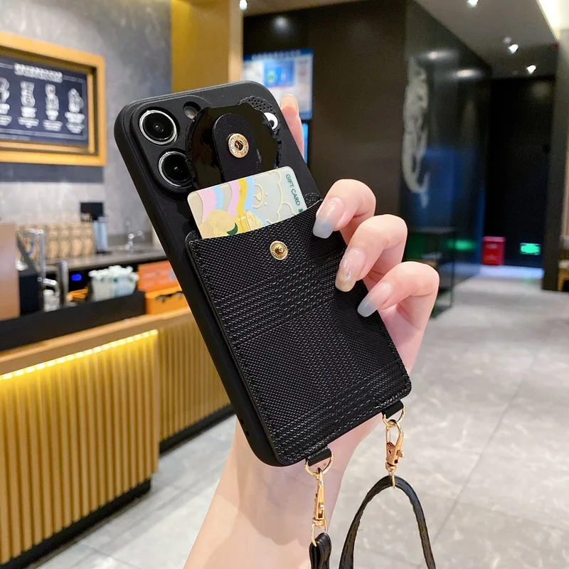 Para Samsung Galaxy S8 S9 S10 S20 S21 S22 S23 S24 FE Plus Ultra funda cruzada bolsa de tarjeta de bola de carbón negra funda de teléfono con cordón - imagen 5