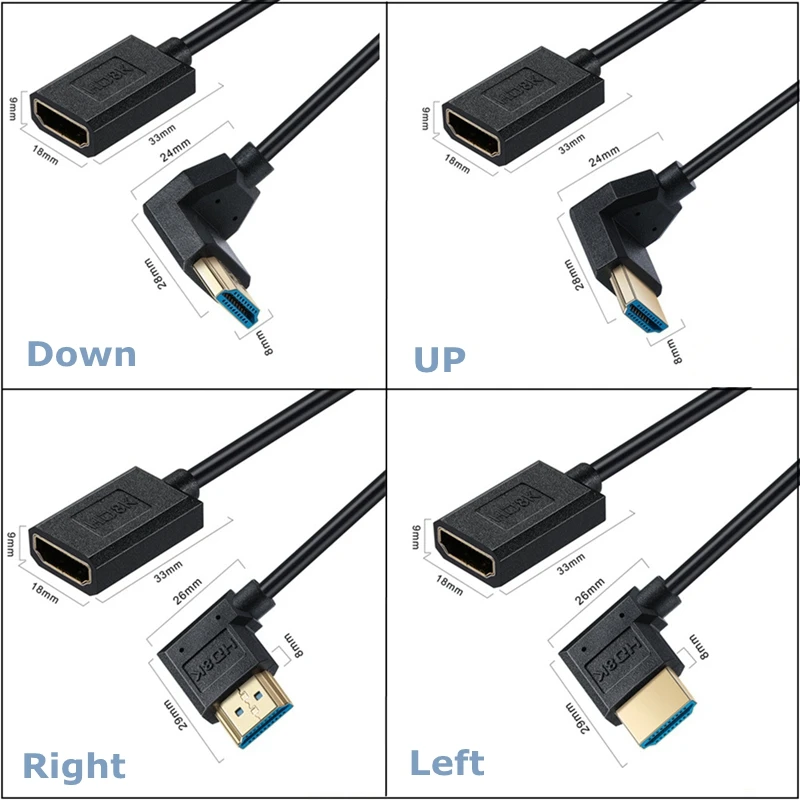 Cable de resorte de expansión de 1,2 m, versión 2,1, 8K @ 60Hz, compatible con HDMI, macho a hembra, ángulo de 90 grados, Cable de extensión OD4.0mm de 1,2 m - imagen 4