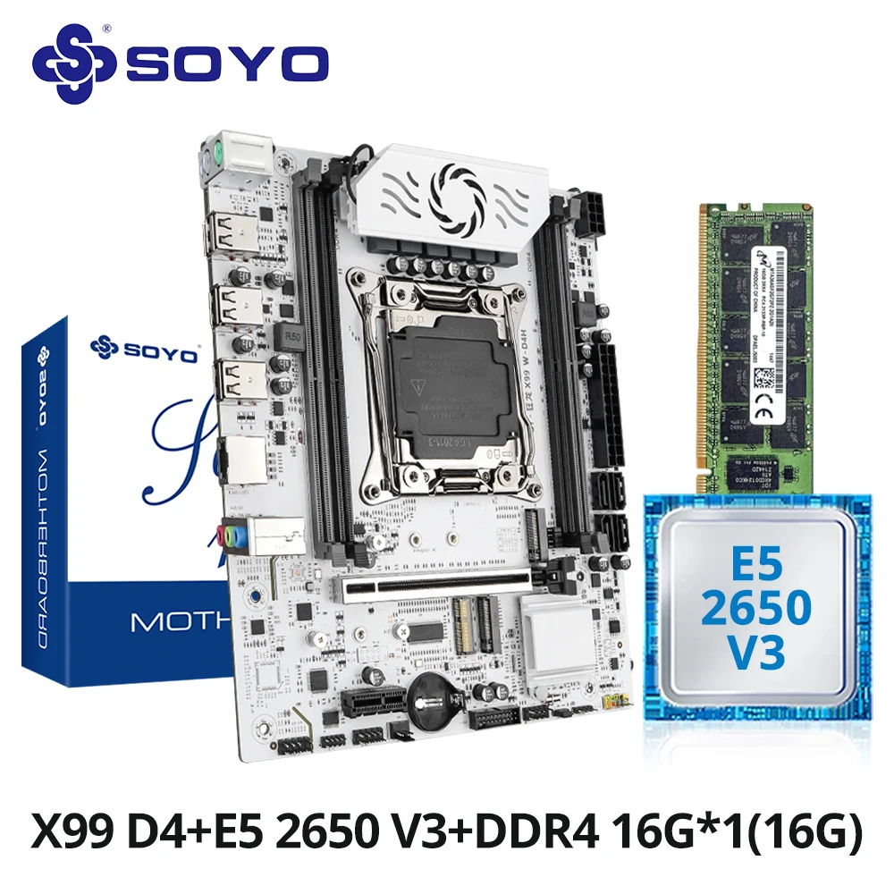 Kit de placa base para juegos SOYO X99 con CPU Xeon E5 2650 V3 y DDR4 16G * 1 2133MHz de memoria NVME PCIE3.0 SATA para computadora de escritorio Host