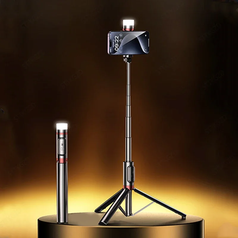 Palo de Selfie de 1,1 m, soporte para teléfono de diseño integrado portátil, elástico ultralargo, control remoto por Bluetooth con trípode de luz de relleno - imagen 2