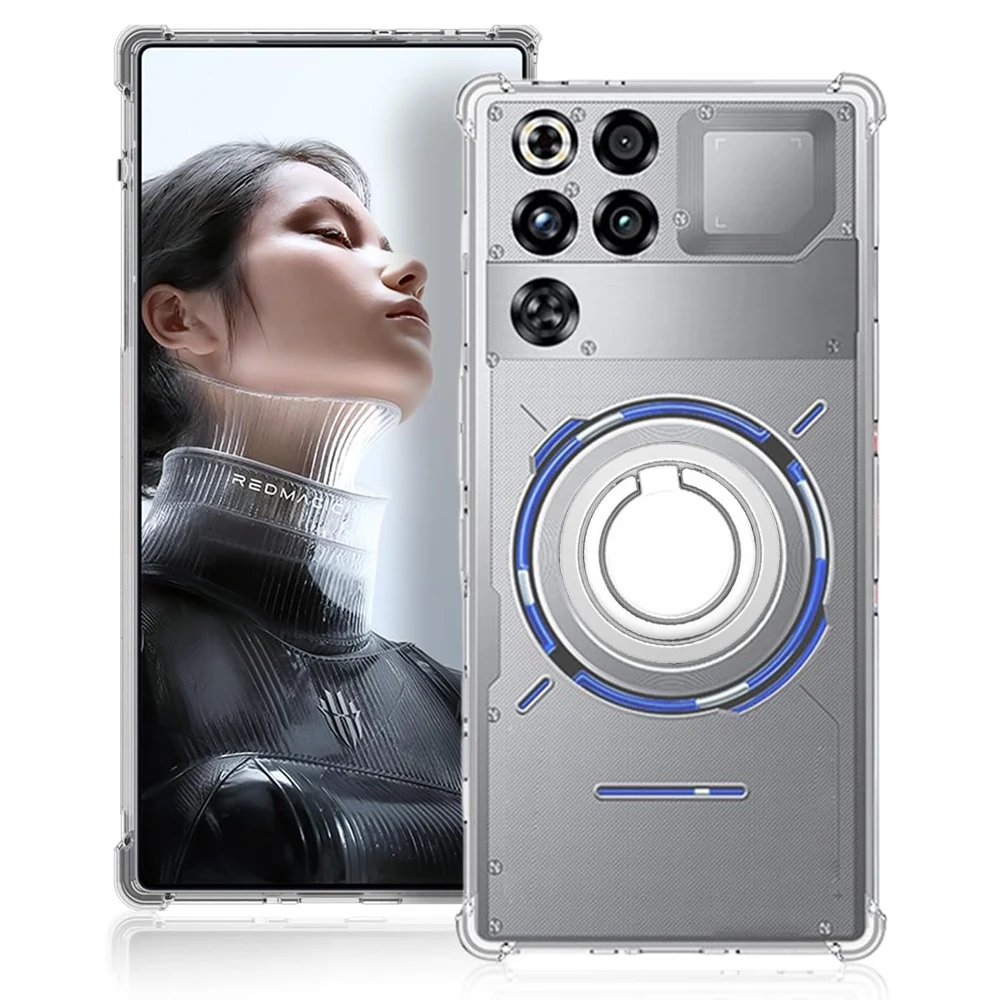 Soporte de anillo con esquinas reforzadas, funda trasera de TPU transparente y suave con soporte para ZTE nubia Red Magic 11 10 10S 9 9S Pro Plus