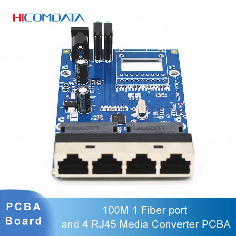 Puerto de fibra de 10/100M, convertidor multimedia 2/4 RJ45, PCB de modo único, 10/100M, 1F2E, 1F4E