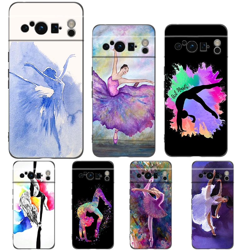 Funda de teléfono de color agua para gimnasia, funda negra de TPU suave a prueba de golpes para Google Pixel 9 8 7 6 Pro XL 8A 6A 7A 5G