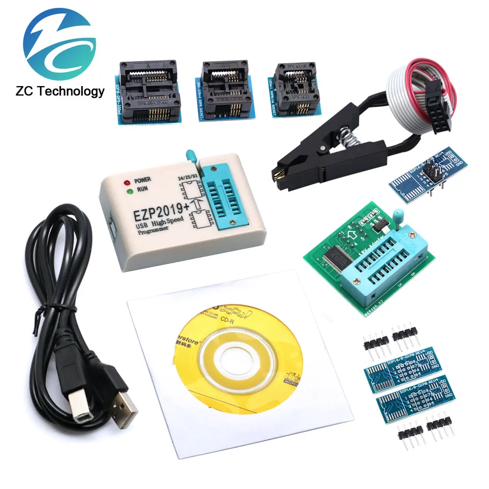 Programador USB SPI de alta velocidad EZP2019, compatible con 24, 25, 93, EEPROM 25, Chip Flash BIOS, conjunto completo con enchufe adaptador
