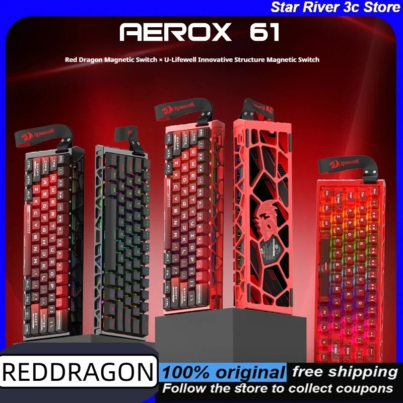 Teclados con interruptor magnético REDDRAGON AEROX61, tasa de orolling de 8k, 0,125 ms, teclados ergonómicos huecos de aleación de aluminio de baja latencia para juegos