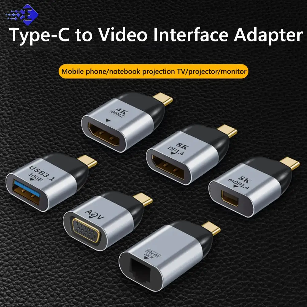 Adaptador USB C a DP/Mini DP/VGA/RJ45/HDMI compatible con USB tipo C 8K/4K/1080P vídeo 1000Mbps Lan Ethernet convertidor para Macbook