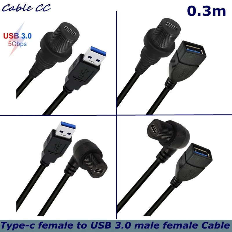 Ángulo de 90 grados USB C 3,1 tipo c hembra a USB A 3,0 macho hembra para Cables impermeables integrados en paneles de yate y barco