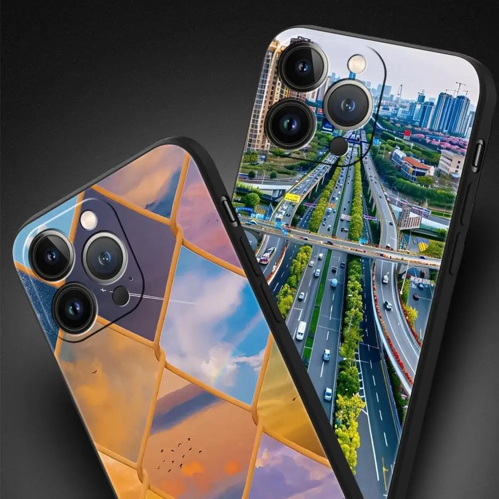 Nueva York ciudad paisaje costero funda de teléfono de lujo para iPhone 17 Air 16 Plus 13 15 14 12 11 Pro MAX 7 8 SE cubierta negra de TPU suave - imagen 3