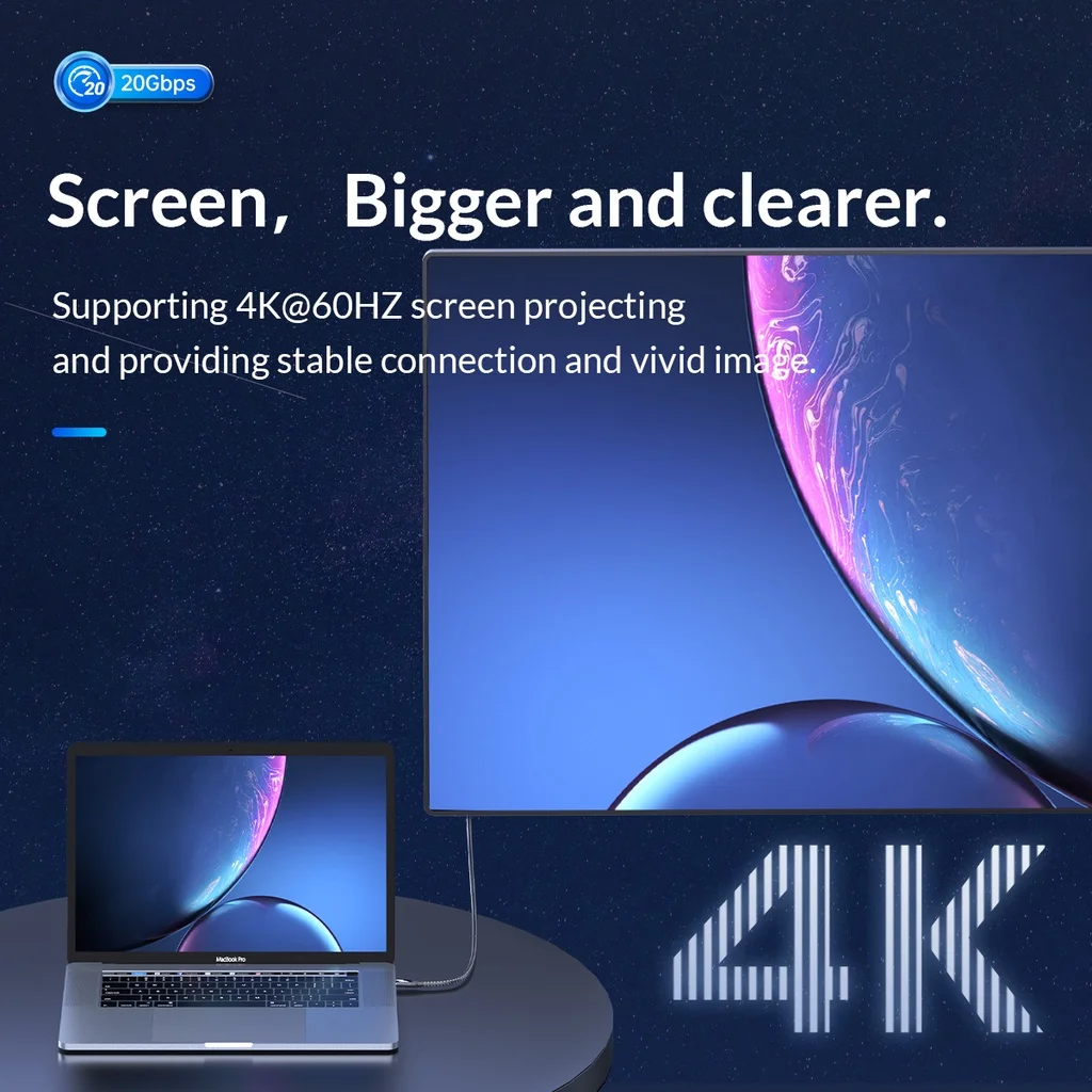 ORICO-cable de carga usb tipo c para teléfono móvil, dispositivo de transferencia de alta velocidad, PD, 100W, 20Gbps, 4K @ 60Hz, para xiaomi, huawei - imagen 5