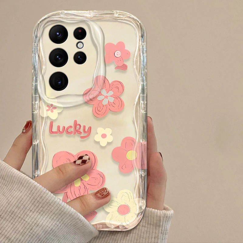 Pintura al óleo flor 3D onda caso para Samsung Galaxy S24 Ultra S23 S22 Plus S21 S20 FE A25 A55 A35 A15 A16 A05 A05S A06 cubierta - imagen 4