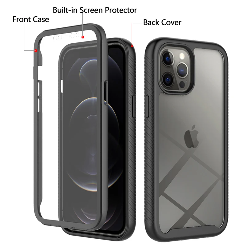 Funda protectora de pantalla con cinturón de cuerpo completo 360 para iPhone 15 11 12 13 14 Pro Max X XSMAX XS XR SE, funda transparente a prueba de golpes para teléfono - imagen 3